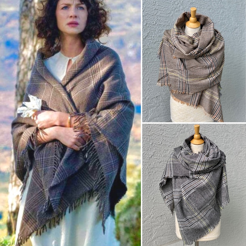 SHIPS TODAY Outlander Claire's Shawl, Travel Scarf, Plaid Tartan Blanket Scarf for Women, Shoulder Wrap, Neck Warmer, Gift for Mom, Her image 1