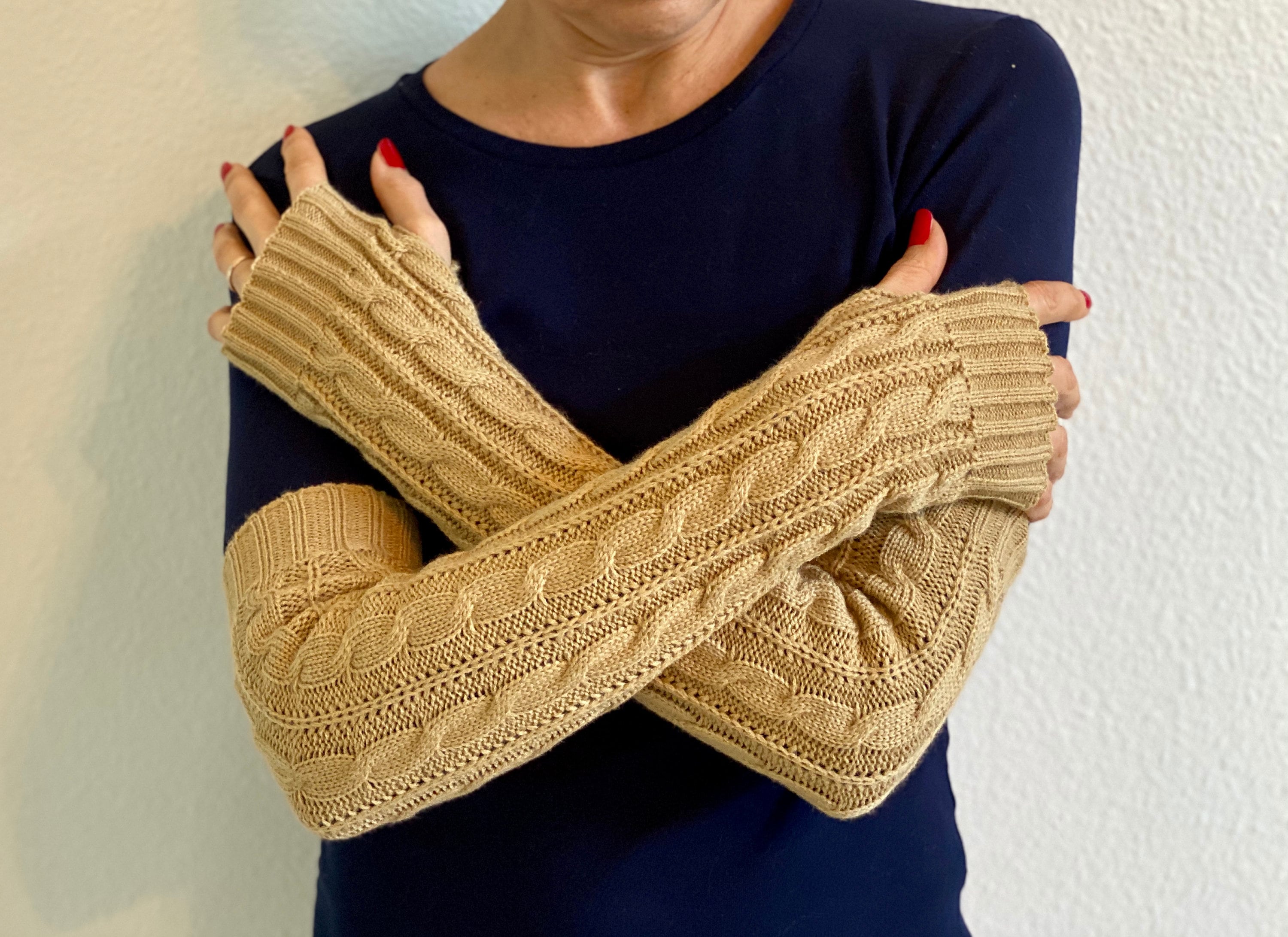 SHIP TODAY! Arm Warmers, Extra Long Medieval Cable Knit
