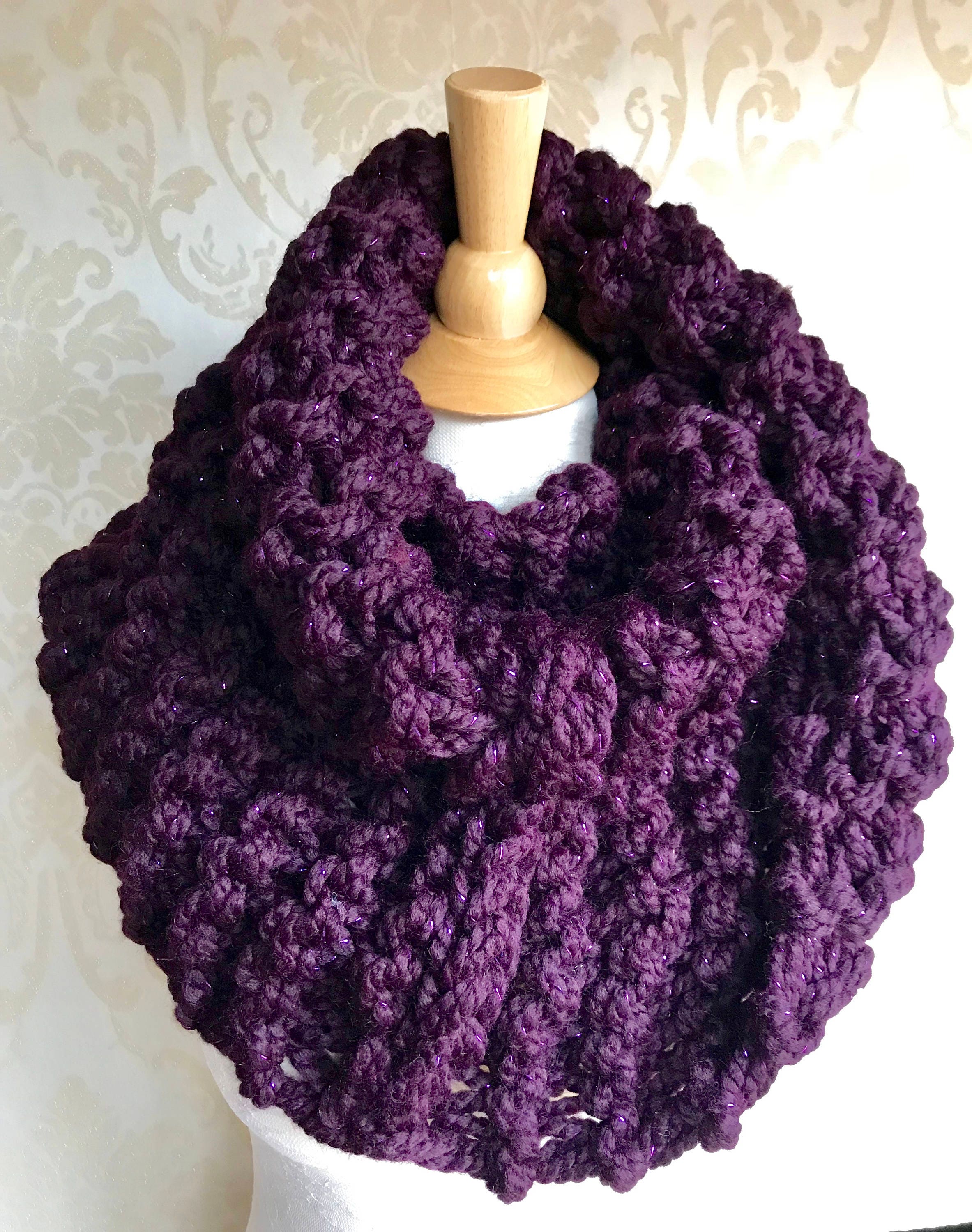 Neck Cowl Scarf in Eggplant, Chunky Knit, Mobius Infinity Scarf for ...