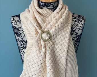 Ships TODAY! Outlander Sassenach Scarf, Knitted Shoulder Wrap, Neck Warmer, Small Shawl, Scarf With a Pin, Outlander Gift, Birthday Gift