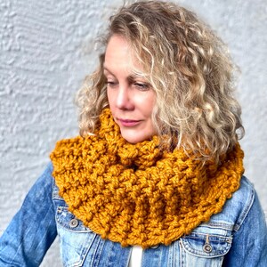 Neck Cowl Scarf in Mustard Yellow Color, Chunky Knit, Infinity Scarf ...