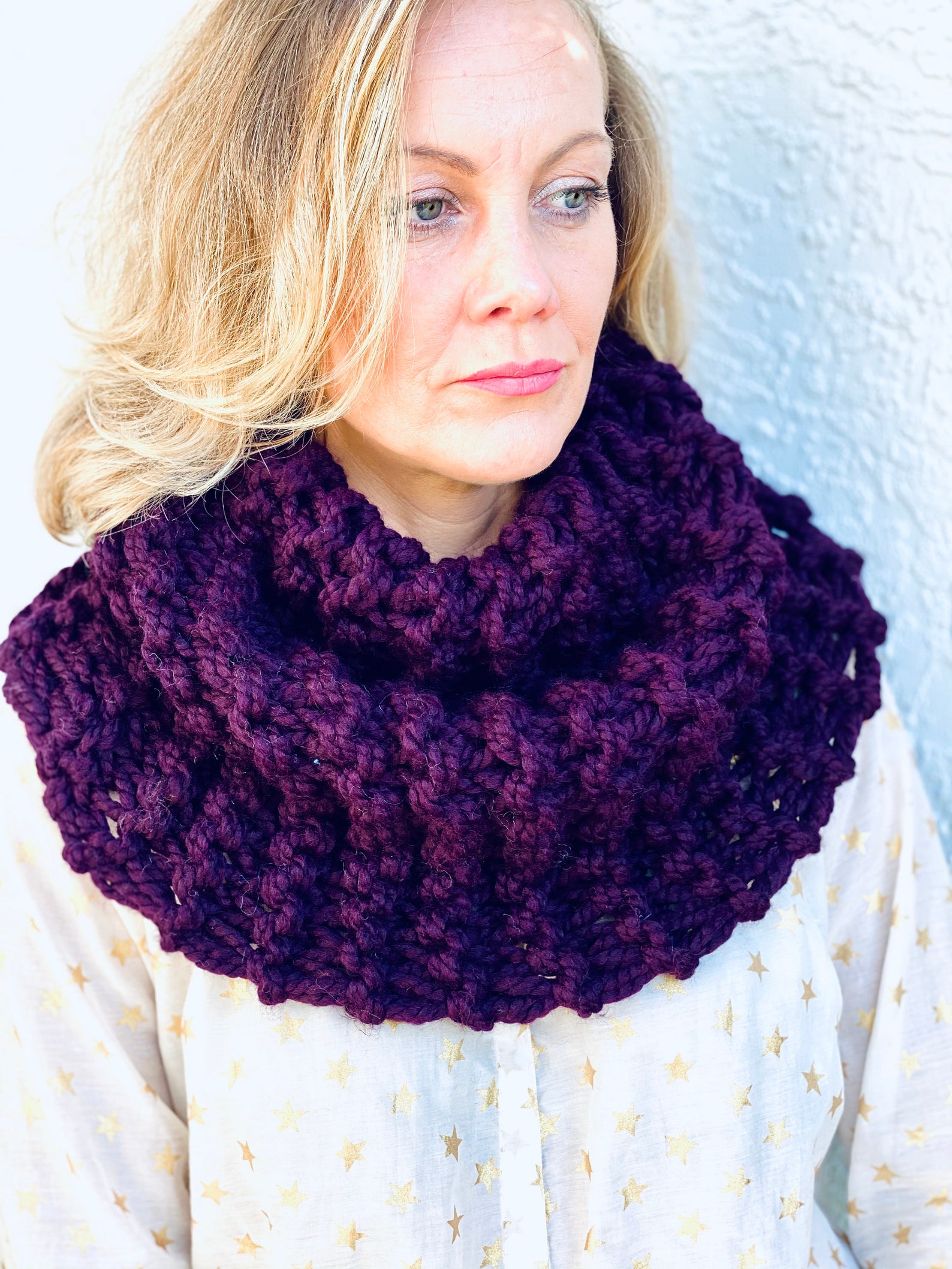 Neck Cowl Scarf in Eggplant, Chunky Knit, Mobius Infinity Scarf for ...