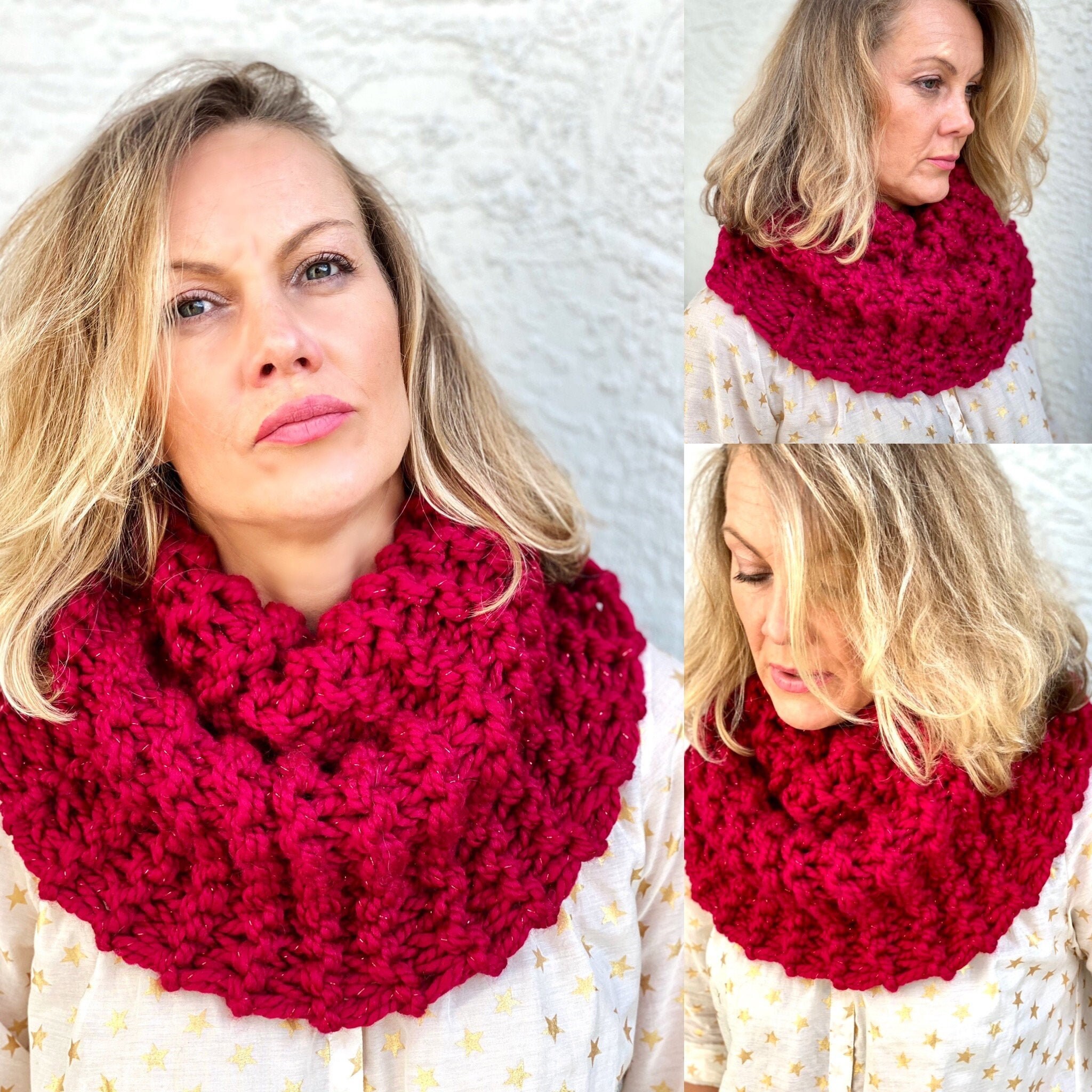 Outlander Cowl, Mobius Infinity Scarf in Christmas Red, Chunky Hand ...