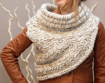 Huntress cowl, archer sweater vest, post apocalyptic armor, shawl, Katniss fan gift, Catching Fire knit in wheat/cream, gift for her