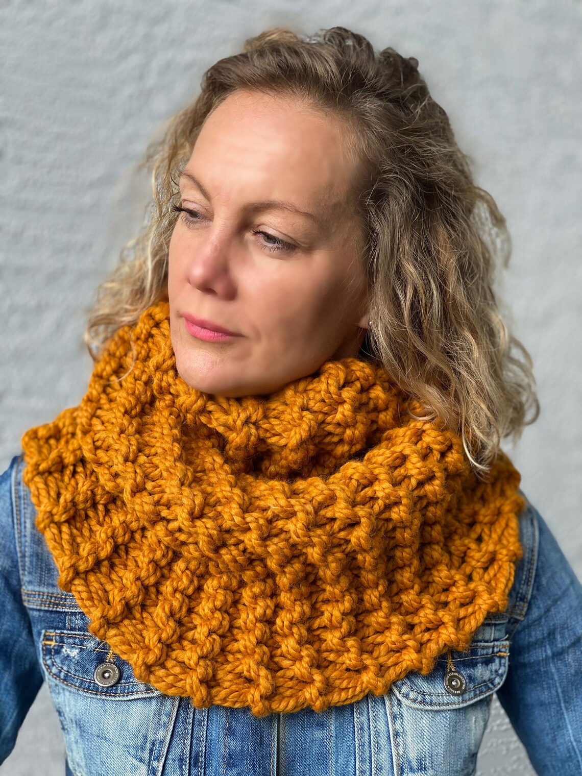 Neck Cowl Scarf in Mustard Yellow Color, Chunky Knit, Infinity Scarf ...