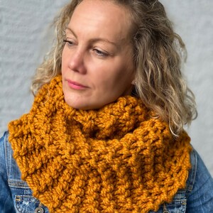 Neck Cowl Scarf in Mustard Yellow Color, Chunky Knit, Infinity Scarf ...