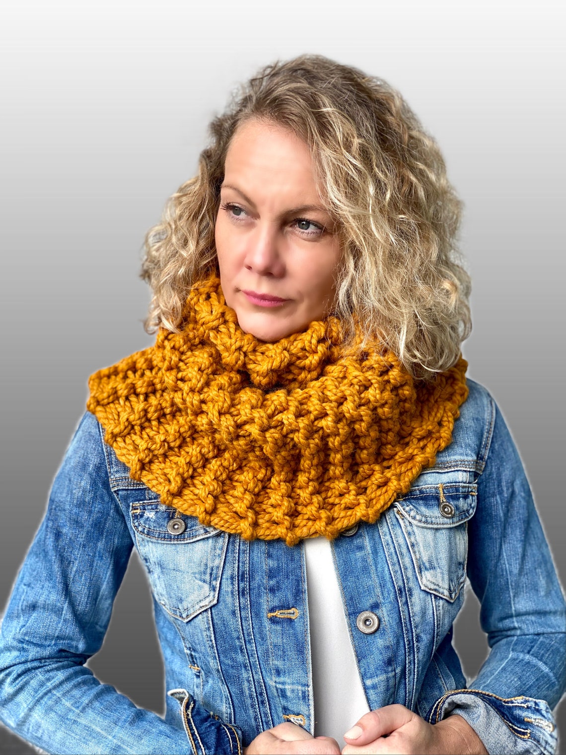 Neck Cowl Scarf in Mustard Yellow Color Chunky Knit Infinity Etsy