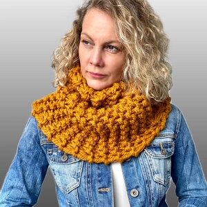 Neck Cowl Scarf in Mustard Yellow Color, Chunky Knit, Infinity Scarf ...