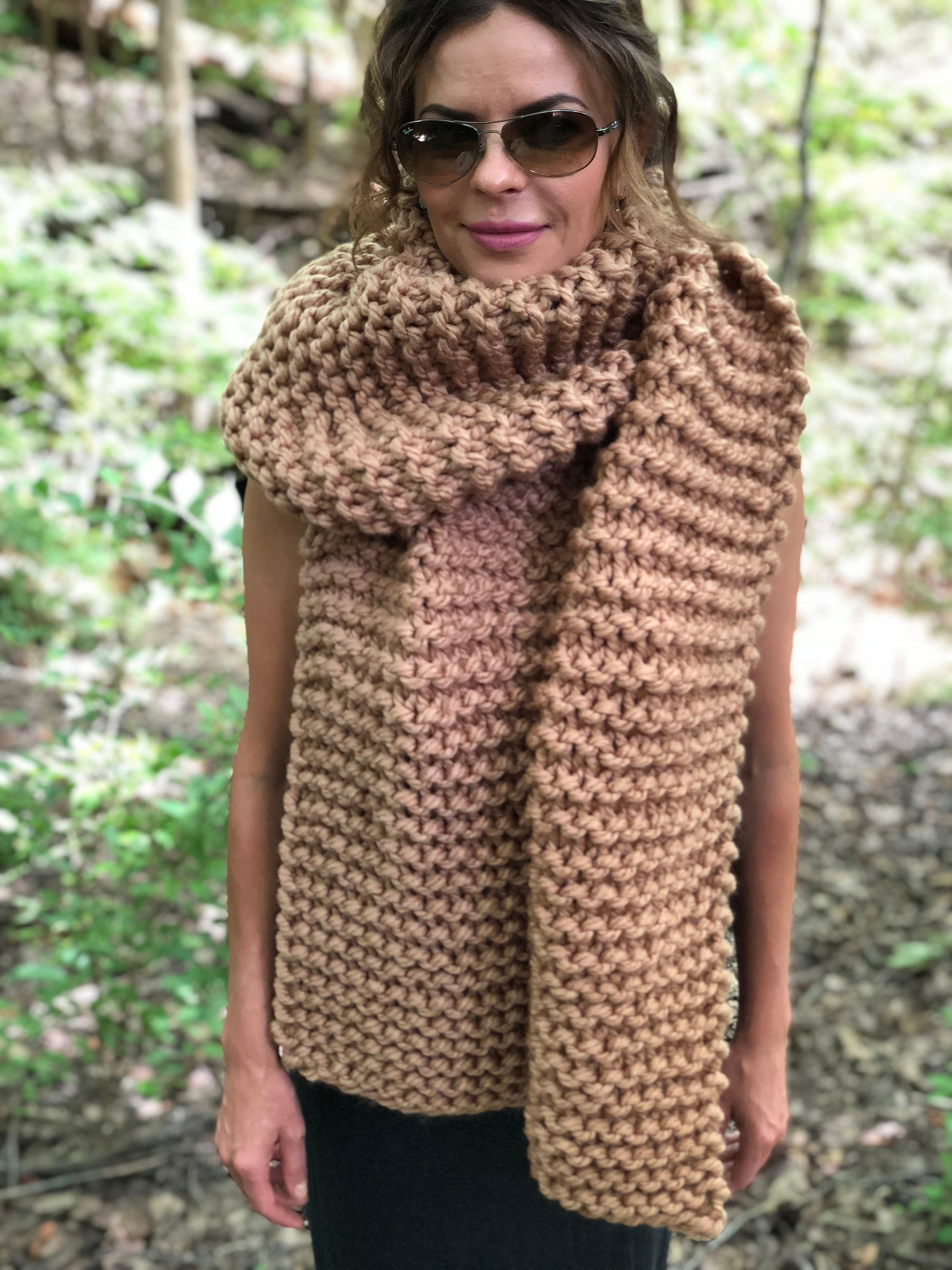 Oversized Super Scarf, 7 Feet Long, Hand Knitted, Giant Ribbed