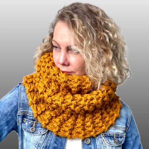 Neck Cowl Scarf in Mustard Yellow Color, Chunky Knit, Infinity Scarf ...
