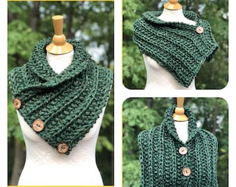 STRICKANLEITUNG PDF nur für Anfänger - Rustikaler Schal mit 3 Knöpfen, Schultertuch, Cape, Mini Poncho mit 3 Knöpfen