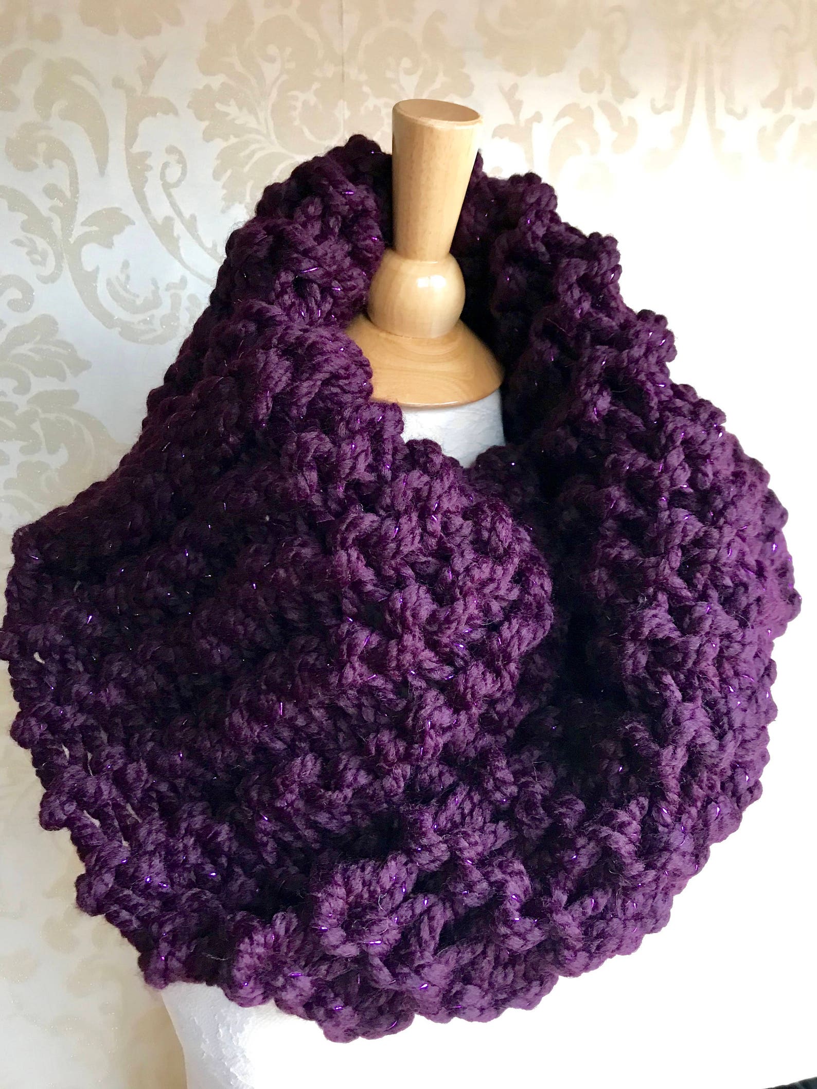 Neck Cowl Scarf in Eggplant, Chunky Knit, Mobius Infinity Scarf for ...