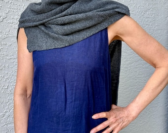 Highlands Scarf, Cowl, Charcoal Mini Poncho, Vest, Neck Warmer, Lightweight Knit, Shoulder Warmer, SHIPS TODAY!