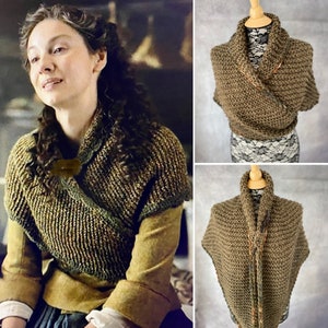 Outlander Brown Shawl, Triangle Shoulder Wrap for Women,  Fine Hand Knit Scarf, Neck Warmer In Olive Brown Outlander Fan Gift