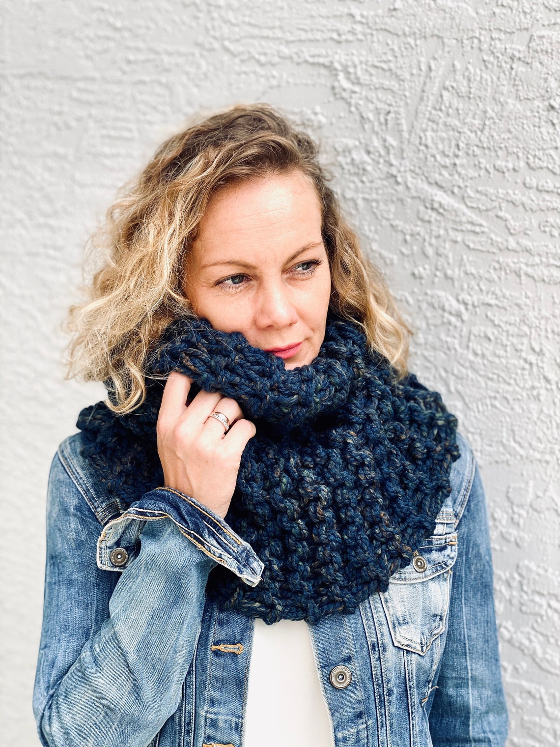 Neck Cowl Scarf, Chunky Knit, Mobius Infinity Scarf Women in Old Denim ...