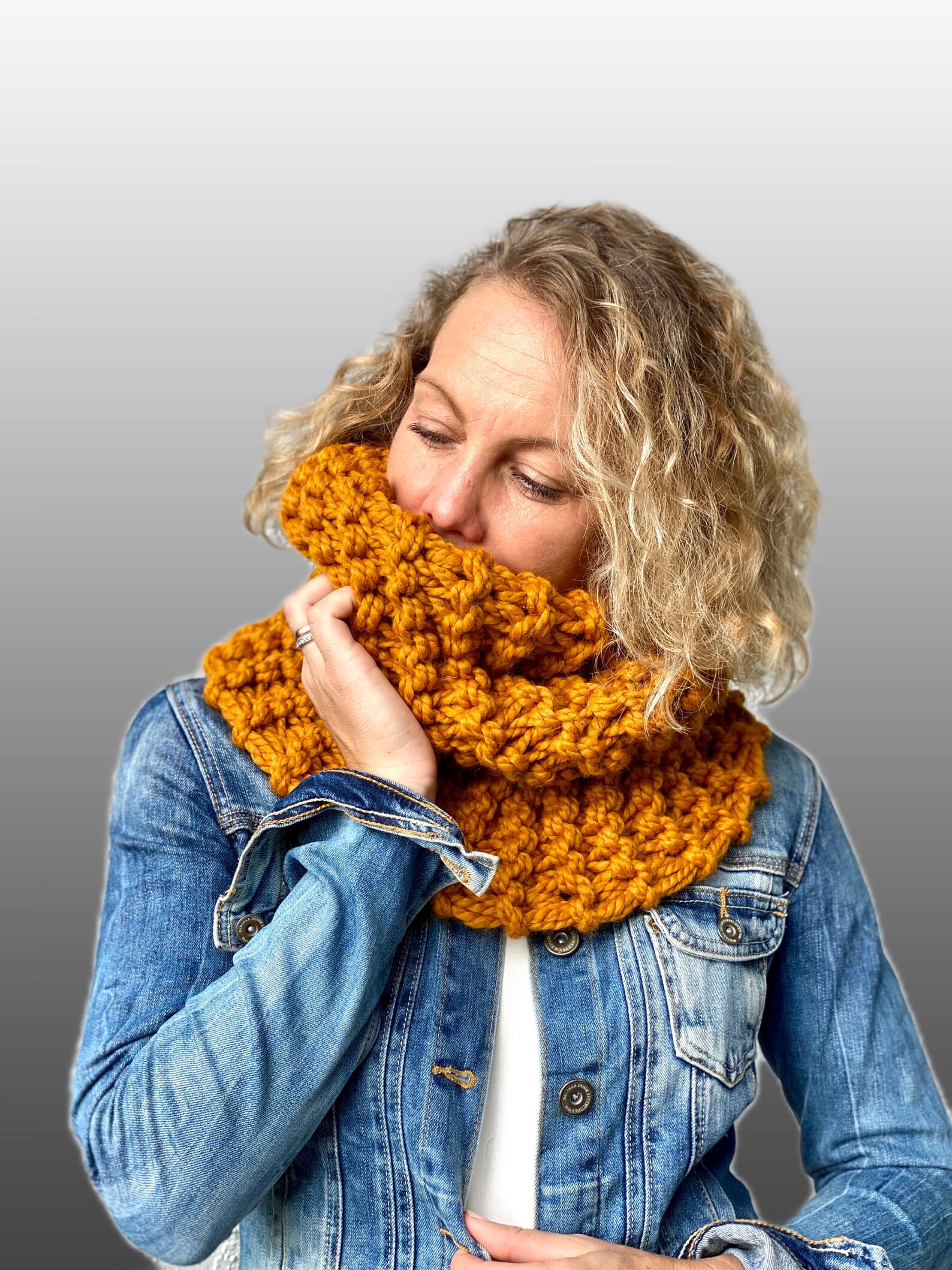 Neck Cowl Scarf in Mustard Yellow Color, Chunky Knit, Infinity Scarf ...
