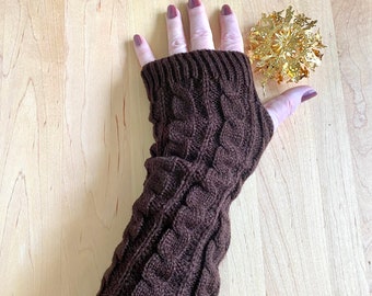 Arm Warmers, Extra Long Medieval Cable Knit Mittens, Elbow Length