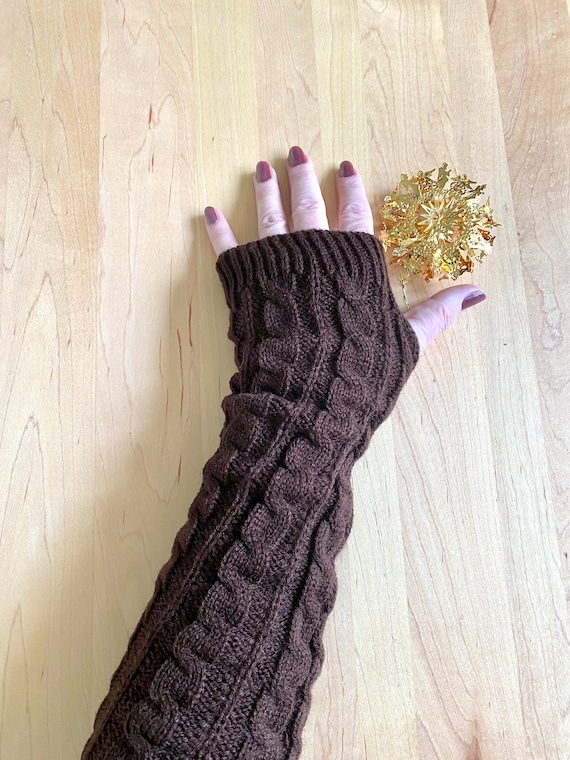 Arm Warmers, Extra Long Medieval Cable Knit Mittens, Elbow Length