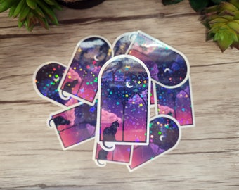 Cat Window Holographic Sticker