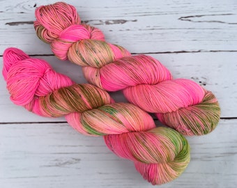 Dragon Fruit Hand Dyed Superwash BFL/ Nylon Sock Yarn