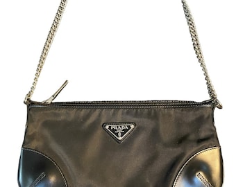 Prada Black Tessuto Nylon Small Baguette Shoulder Bag - Etsy