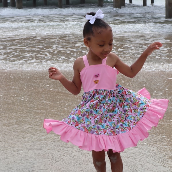 Robe papillon pour fille, robe d'été papillon, robe pour tout-petit, robe d'été pour fille, été, robe de printemps, robe rose