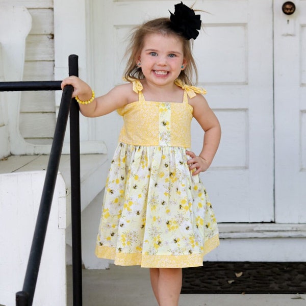 Robe bourdon pour fille : robe d'été marguerite jaune, tenue d'été