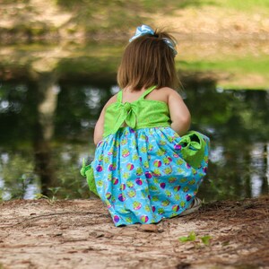 Girls Frog Dress, Summer dress, Summer outfit, green dress, Girls Sundress, Pocket dress image 6