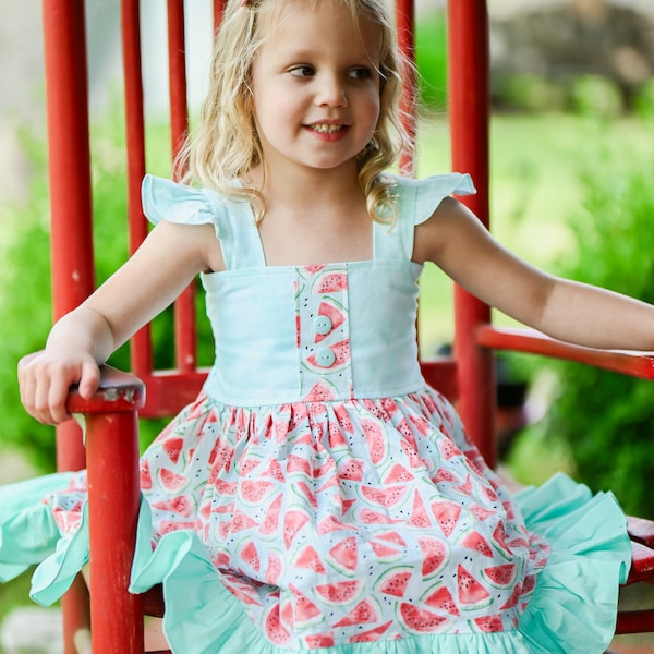 Robe pastèque pour fille, robe d'été, robe d'été pour fille, robe pastèque pour tout-petit, mode pour fille,