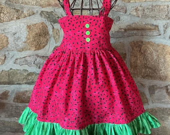 Girls Watermelon Dress, Summer, Spring, Red dress, Toddler Sundress