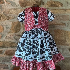 Girls Cowgirl Costume Dress: Cow Print, Paisley Vest - Western Party