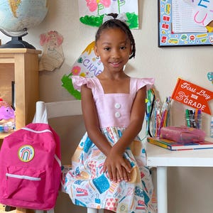 Girls Back to School dress, 1st day of school dress, school supply dress, pink dress, School dress, school dress, Kindergarten dress