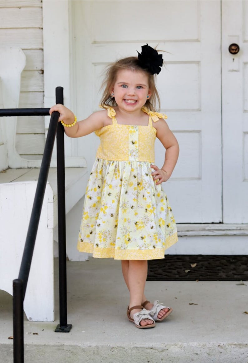 Girls Bumblebee Dress: Yellow Daisy Sundress, Summer Outfit image 1