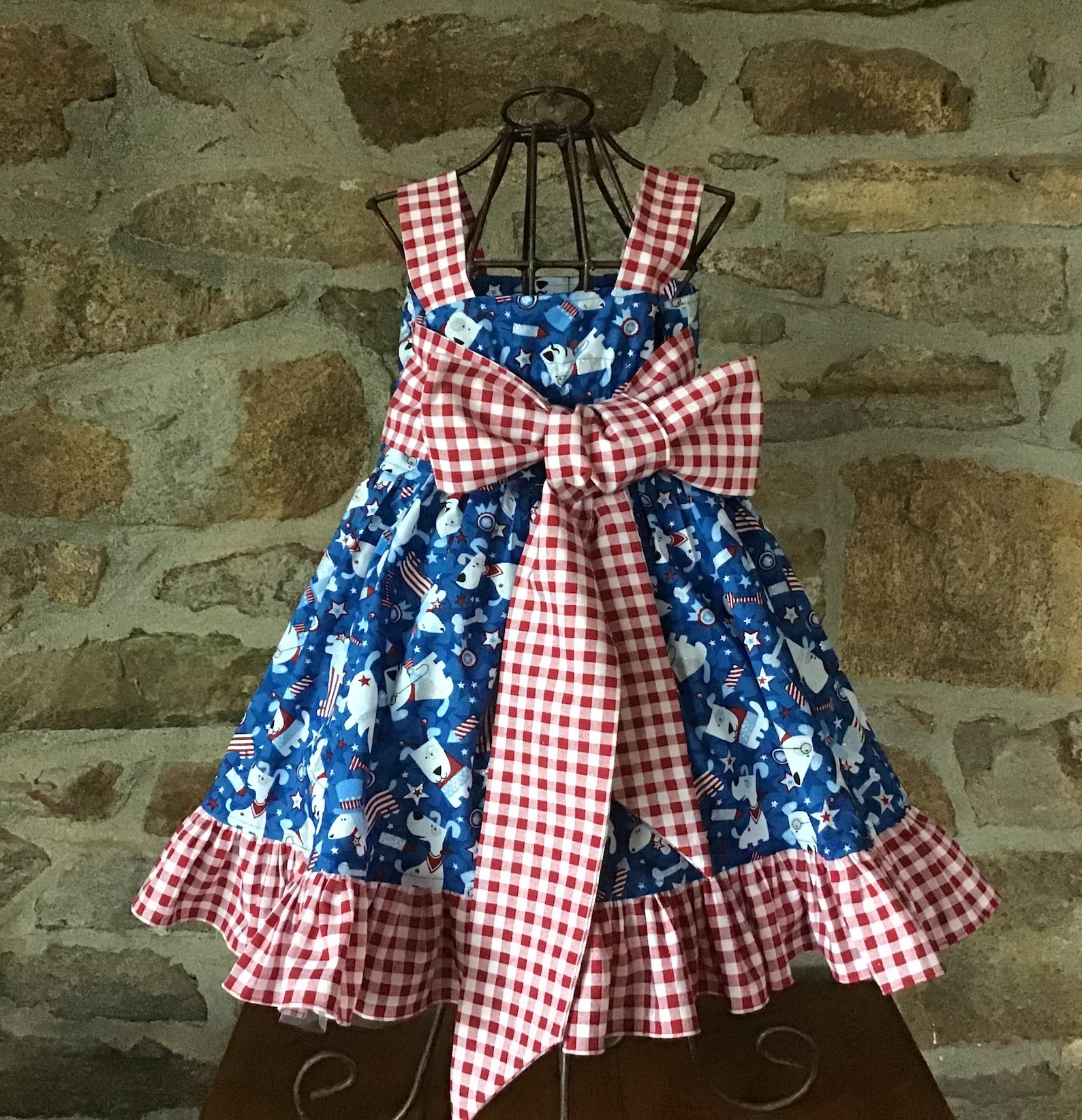 Patriotic Dress Red White and Blue Dress 4th of July Puppy Etsy