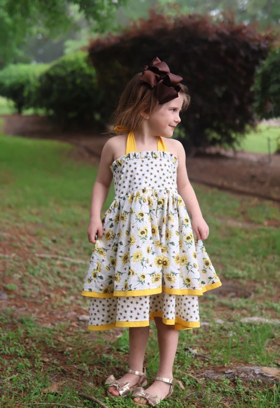 Girls Sunflower Halter Dress: Summer Bumblebee Fashion