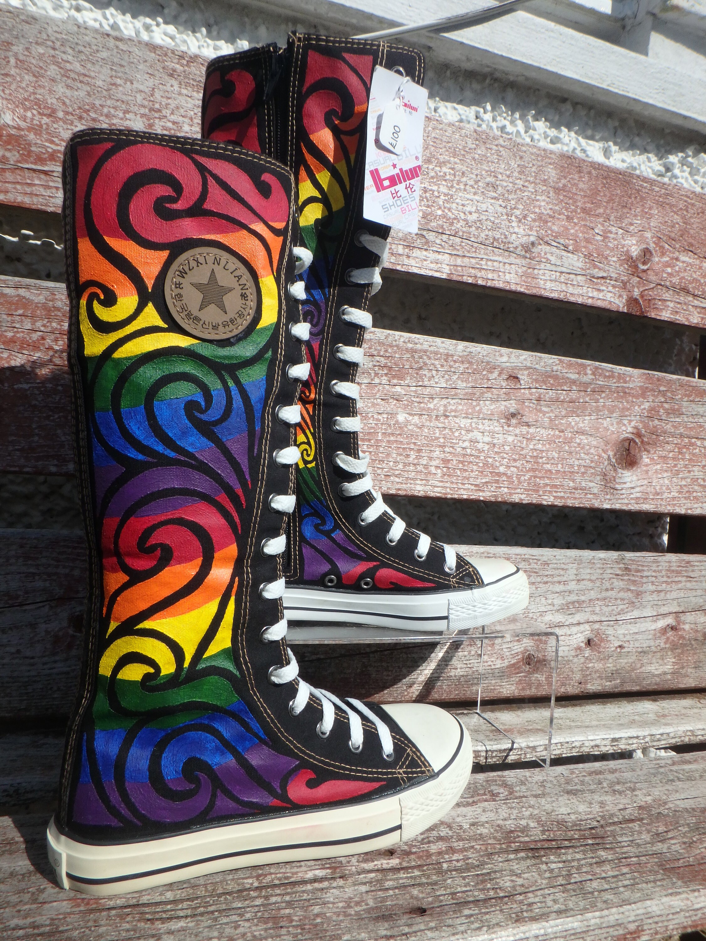 Knee High Rainbow Boots. Size Uk 5. Us 7. EU 38. Hand Painted Etsy