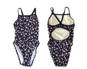 Vintage One Piece swimsuit Black and Pink Floral High Leg Swimsuit Baywatch swimsuit 90s swim suit Soft grunge pastel grunge