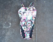 Vintage Speedo Swimsuit One Piece swimsuit Baywatch swimsuit 90s swim suit high cut legs geometric pink blue black Small S