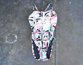 Vintage Speedo Swimsuit One Piece swimsuit Baywatch swimsuit 90s swim suit high cut legs geometric pink blue black Small S