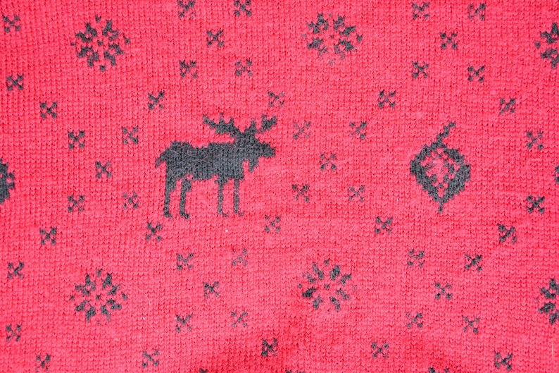 Chunky knit sweater red black tree sweater 90s grunge Pullover Sweater Deer Oversized sweater Wool Christmas Sweater Large