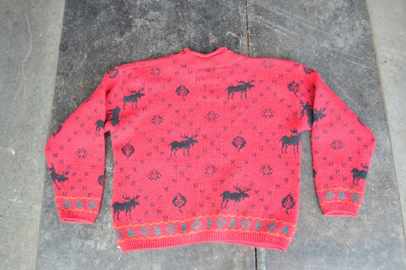 Chunky knit sweater red black tree sweater 90s grunge Pullover Sweater Deer Oversized sweater Wool Christmas Sweater Large