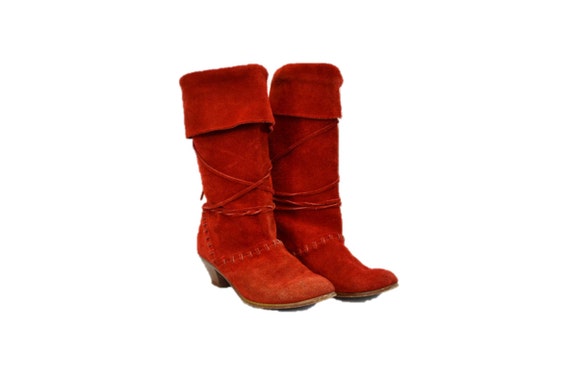 Red suede boots slouchy 80s hipster size 5 6 rando