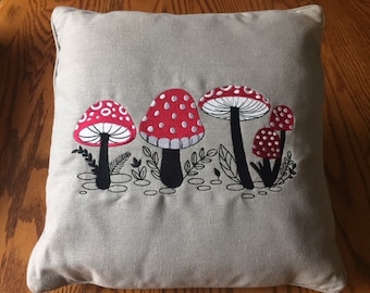 Embroidered Pillow -  Mushrooms