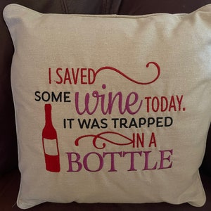 Embroidered Pillow - Wine Design