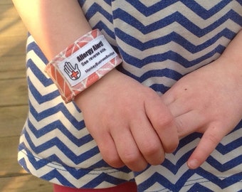 Organic Cotton Allergy Alert Cuff Bracelet for Babies/Toddlers OR Kids 2-9 with or without Custom Info Label