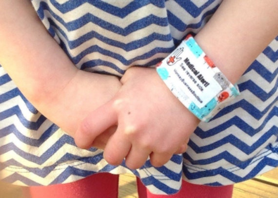 Organic Cotton Medical Alert Cuff Bracelet for Babies/Toddlers OR Kids 2-9 with or without Custom Inside Information Label