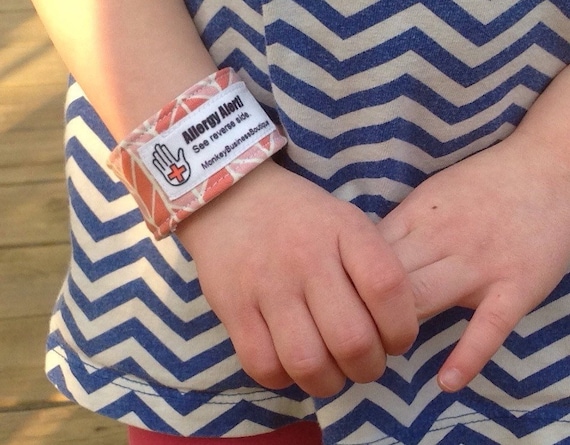 Organic Cotton Allergy Alert Cuff Bracelet for Babies/Toddlers OR Kids 2-9 with or without Custom Info Label