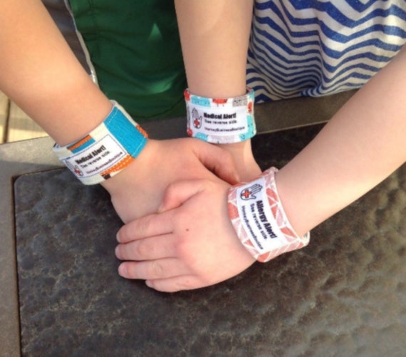 Choose 2: Organic Cotton Allergy Alert Cuff Bracelets For Babies/Toddlers OR Kids Ages 2 to 9 With or Without Custom Inside Info Label