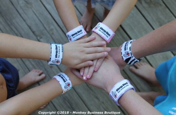 Choose Any 3: Allergy Alert Cuff Bracelets For Babies/Toddlers OR Kids Ages 2 to 9 With or Without Custom Printed Information Label