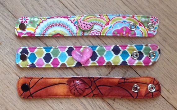Plain or Embellished Organic Fabric Bracelet For Kids or Babies/Toddlers with Snap and Optional Personal Info Label Inside